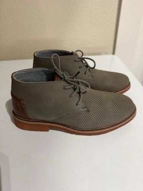 Deer Stags Dark Gray Perforated Kids Dress Shoes with Brown Trim